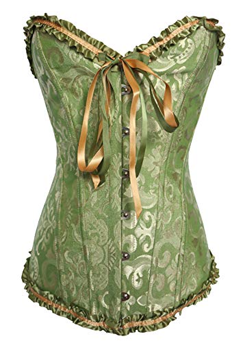 OMZIN Damen Corsage Vintage Klasische Korsett mit Corset Sexy Korsagen Bustier Große Größen Top mit G-Schnur Grün 2XL von OMZIN