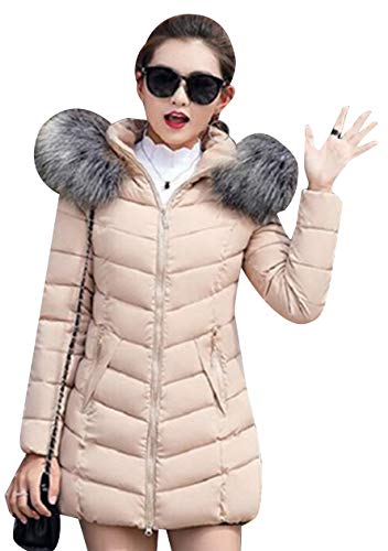 OMZIN Steppjacke Damen Übergangsjacke Langer Winter Mit Kapuze Warmer Dicker Steppmantel Steppmantel Wintermantel Mit Fellkapuze Khaki Xs von OMZIN