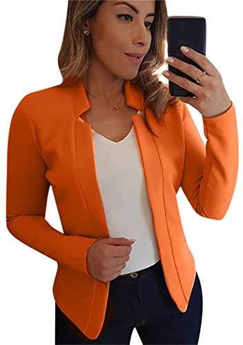 OMZIN Damen Work Office Cropped Jacket Notched Revers Langarm Open Front Short Blazer Tangerine S von OMZIN