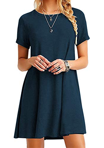 OMZIN Damen Casual T-Shirt Kleid Lose Mini Kleid Kurzarm Sommerkleid Tunika Dunkelblau XXL von OMZIN