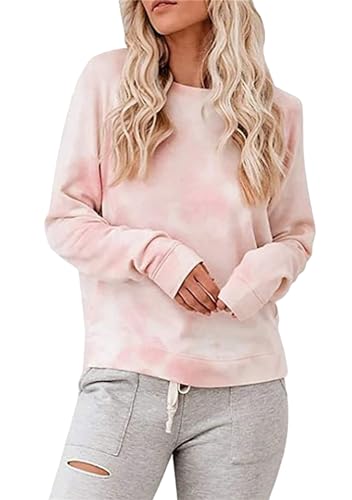 OMZIN Damen Fashion Oversize Tie Dye Sweatshirt Langarm Pullover Herbst Tops Casual Shirt Tie Dye Shirt mit Farbverlauf Rosa S von OMZIN