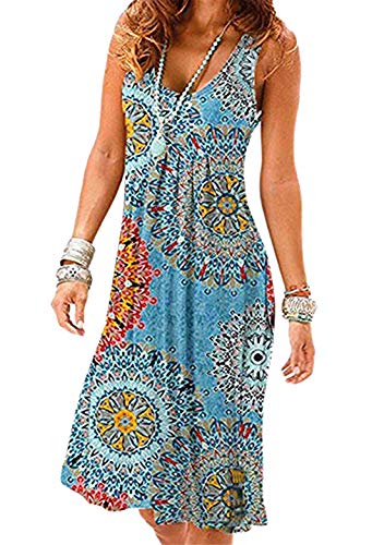 OMZIN Damen Beach Flowy Kleid Midi Atmungsaktiv Sommer Strandkleider Lots Basic Casual Kleid Grüner Ring L von OMZIN