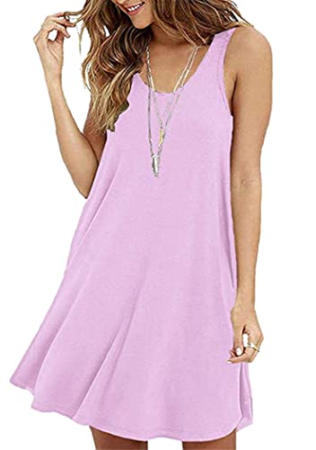 OMZIN Damen Freizeitkleid Knielang Größen Shirtkleid Basic Baumwolle Sommerkleider Rosa M von OMZIN