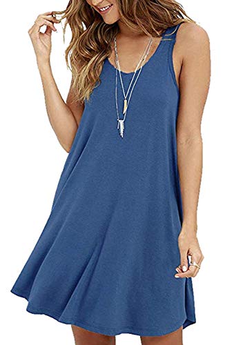 OMZIN Damen Freizeitkleid Tank Top Kleid Rockbilly Casual Kleid Elegant Basic Strandkleid Midi Blau XL von OMZIN