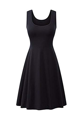 OMZIN Damen Freizeitkleider Rundhals Vintage Strandkleider Tunika Midi Partykleid Schwarz M von OMZIN