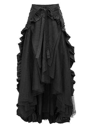 OMZIN Damen Gothic Steampunk Rock Victorian High Low Bustle Rock Mittelalterliche Renaissance Rüschen Cape Schwarz M von OMZIN