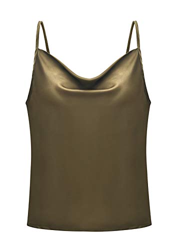 OMZIN Damen Hemd Camisole, LeeMon, LeeMon Frauen Weste Mode V-Ausschnitt Wimpern Spitze Tank Tops ärmellose Bluse Tops,Armee grün，M von OMZIN