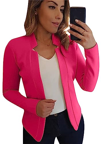 OMZIN Damen Herbst Casual Revers Strickjacke Cardigan Langarm Arbeit Büro Blazer Jacke Solid Color Jacke Rose XL von OMZIN