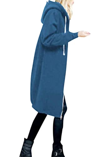 OMZIN Damen Herbst Frühling Frauen Warm Reißverschluss Dating Elegante Hoodies Sweatshirt Langen Mantel Jacke Tops Outwear Hoodie Kapuzenpullover Türkis XXL von OMZIN