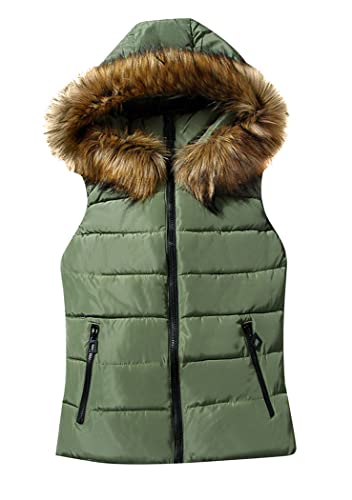 OMZIN Damen Herbst Weste Steppweste Outdoor Weste mit Kapuze Stehkragen Winter Weste Armeegrün L von OMZIN