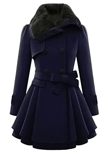 OMZIN Wintermantel Damen Lang mit Kapuze Winter Langmantel Jacke Mantel Parka Trenchcoat Mantel Navy Blau S von OMZIN