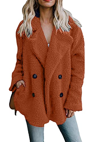 OMZIN Damen Casual Open Front Faux Fleece Mantel Oversized Teddy Jacke Cardigan Warmer Wintermantel Mit Tasche Karamell M von OMZIN