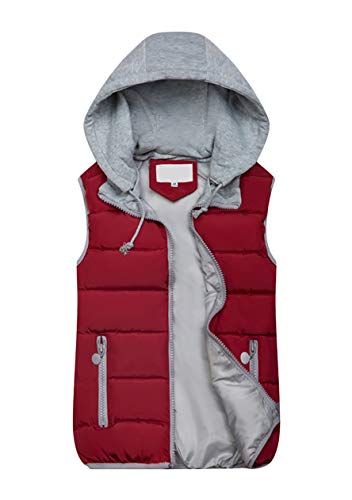 OMZIN Damen Herbst und Winter Sleeveless Abnehmbare Kapuze Gefutterte Baumwollweste Weste Rot M von OMZIN