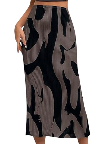 OMZIN Damen Hohe Taille Bodycon Plissee Röcke Urlaub Grafik Print A Line Flowy Stretchy Rock Grau L OMZIN Damen Hohe Taille Bodycon Plissee Röcke Urlaub Grafik Print A Line Flowy Stretchy Rock Grau L von OMZIN