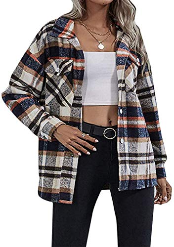OMZIN Damen Karierte Hemdjacke mit Knöpfen Holzfällerjacke Mantel Oversized Langarm Karohemd Kariertes Hemd Lang Mode Boyfriend Bluse Beige XL von OMZIN