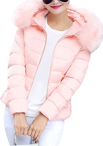 OMZIN Damen Jacke Stepp Parka Dicker Mantel Winterjacke Warm Kunstpelz Frauen Hoodie Fleece Padded Coat Reißverschluss mit Taschen Rosa S von OMZIN