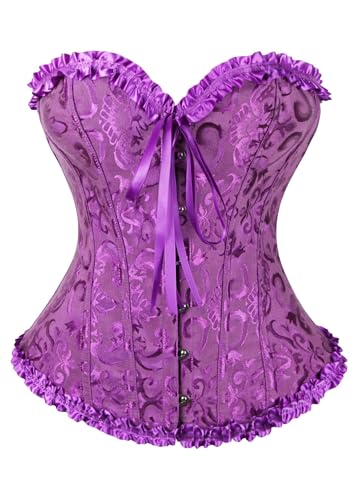 OMZIN Damen Jacquard Spitze Up Korsett Top Überbrust Bodyshaper Halloween Cosplay Bustier Violett S von OMZIN