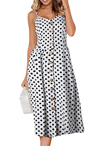 OMZIN Damen Kleid Blumenkleid Tunikakleid T-Shirtkleid Vintage Schulterfrei mit Knöpfen Blumenkleid Schwangerschaftkleid Weiß XS von OMZIN