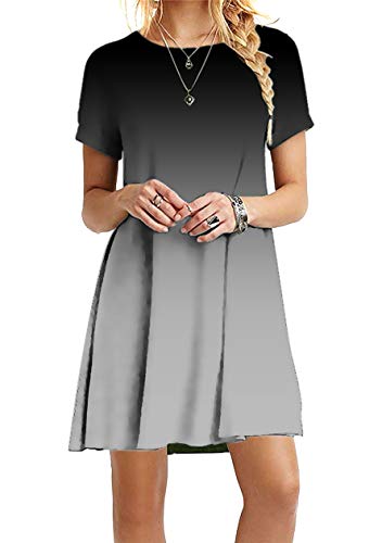 OMZIN Damen Soft Beach A Line Short Sleeve Crewneck Sundresses Sommerkleider Grau Gradient L von OMZIN