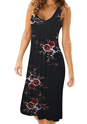 OMZIN Damen Strand Sommerkleider Off The Shoulder Midi Sommerkleider Ärmellos A Line Strandkleider Black Flower 3XL von OMZIN