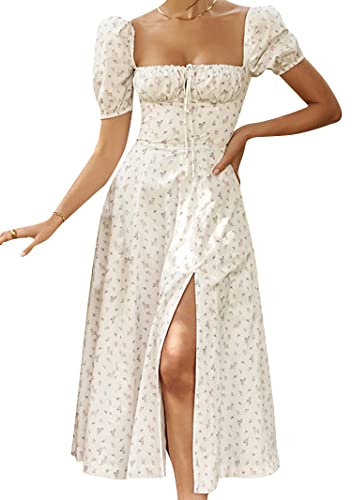 OMZIN Damen-Kleid Mit Eckigem Ausschnitt Puffärmeln Rückenfrei Blumendruck Gesmokt Vorne Seitlich Geschlitzt Midikleid Rosa Lila XS OMZIN Damen-Kleid Mit Eckigem Ausschnitt Puffärmeln Rückenfrei Blumendruck Gesmokt Vorne Seitlich Geschlitzt Midikleid Rosa Lila XS von OMZIN