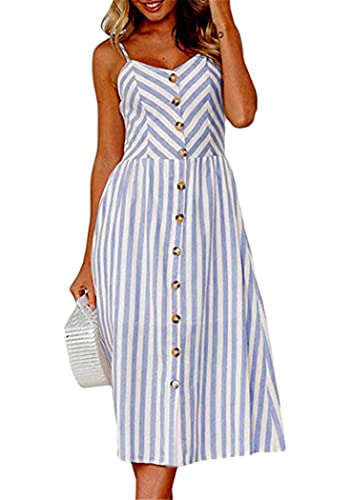 OMZIN Damen Kleid Sexykleid Tunikakleid Spitzkleid Knielang Tunika Strandkleid Elegant Sommerkleid Vintage Ärmellos Blau XXL von OMZIN
