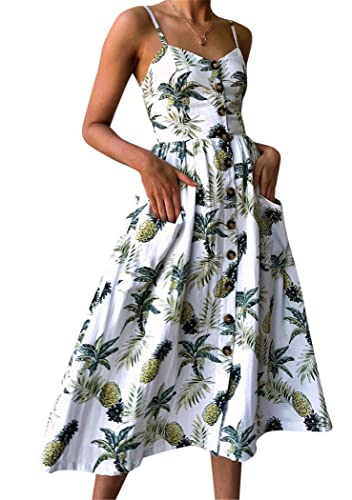 OMZIN Damen Kleid Sommerkleid Bedruckteskleid Spitzenkleid Schulterfrei Urlaubkleid A-Linie Vintage Bohokleid Weiß S von OMZIN