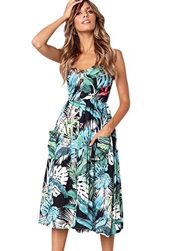 OMZIN Damen Party Sundress Kurzes Kleid Übergröße Sommer Sundress Ärmelloses Midi Kleid Sommerkleid Türkis S von OMZIN