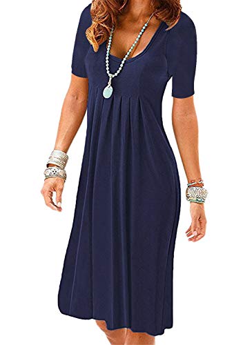 OMZIN Damen Kleider Elegant Tshirt Kleid A-Linie Kleid Swing Tunikakleid Lose Fit Blusenkleider Basic Kleid Knielang Navy Blau L OMZIN Damen Kleider Elegant Tshirt Kleid A-Linie Kleid Swing Tunikakleid Lose Fit Blusenkleider Basic Kleid Knielang Navy Blau L von OMZIN
