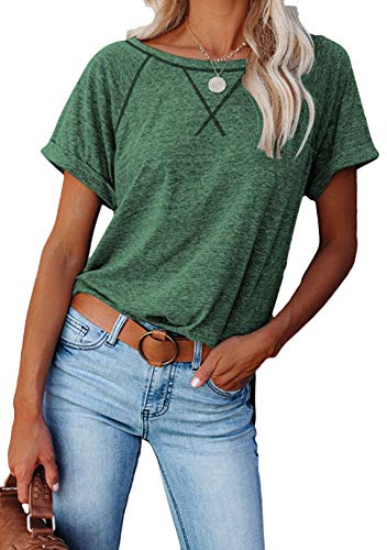 OMZIN Damen Kurzarm T-Shirt Beiläufig Farbverlauf Shirt Sommer Lose Shirt Tees Lockere Bluse Grün M von OMZIN