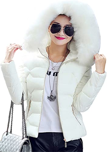 OMZIN Damen Kurze Daunenjacke Frau Mädchen Winter Warme Plüsch Baumwolle Daunenmantel Mit Kapuze Winterjacke Wintermantel Weiß M von OMZIN