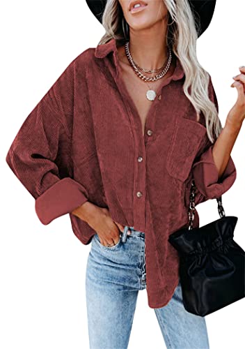 OMZIN Damen Lässig Kurzarm Rundhals Tuniken Shirt Tops Mit Taschen Weinrot XL von OMZIN