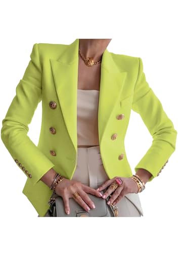 OMZIN Damen Langarm Doppelreihiger Blazer Revers Gekappter Blazer Offene Front Arbeit Büro Blazer Grün L von OMZIN