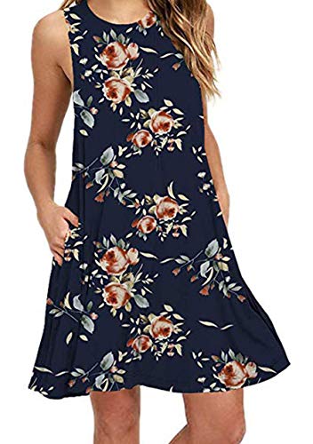 OMZIN Damen Vest Dress Oversized Sommerkleid Loose Minikleid Mit Taschen Sommerkleid Blau Rose 3XL von OMZIN