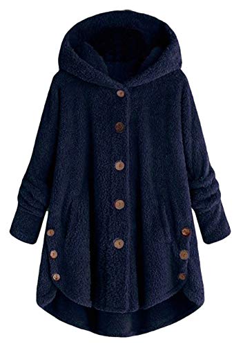 OMZIN Damen Mäntel Pelzmantel Felljacke Warme Plüschmantel Kunstpelz Coats Faux Kunstfell Overcoat Winter Thick Outerwear Navy Blau S von OMZIN