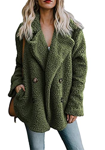 OMZIN Damen Mantel Casual Revers Fleece Fuzzy Faux Coats Warm Winter Outwear Jacken Lange Ärmel Armeegrün XXL von OMZIN