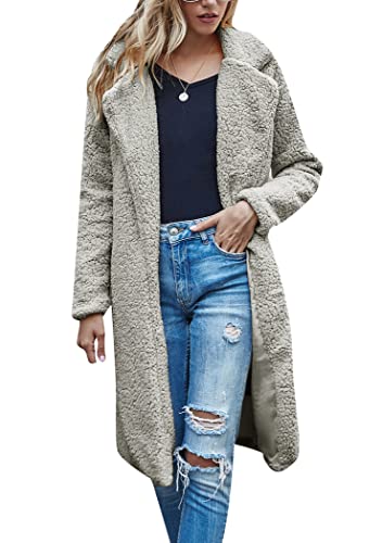 OMZIN Damen Faux Fur Cardigan Outwear Open Front Teddy Coat Fleece Einfarbiger Mantel Hellgrau L von OMZIN
