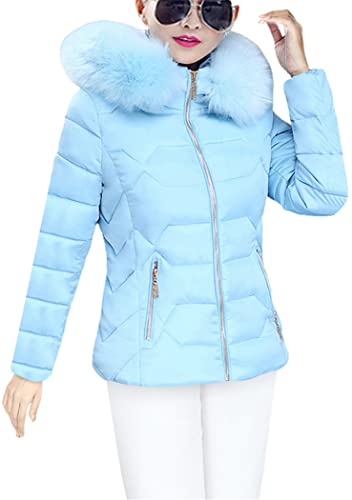 OMZIN Damen Mantel Kurze Winterjacke Warm Daunenjacke Parka Jacke mit Fellkapuze Wintermantel Mantel Übergangsjacke Blau M von OMZIN