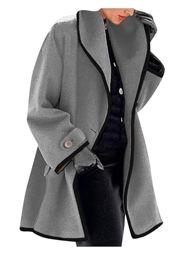 OMZIN Damen Mantel Mit Kapuze Schalkragen Wollmischung Winterjacke Grau 4XL von OMZIN