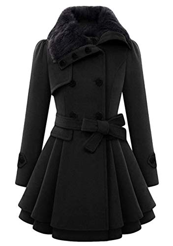 OMZIN Damen Winterjacke mit Knopf Parka Windbreaker Asymmetrische Hem Cloak Coat Schwarz XL von OMZIN