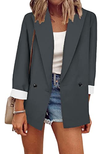 OMZIN Damen Open Front Blazer Büro Arbeit Langarm Jacken Blazer mit Taschen Dunkelgrau XXL von OMZIN