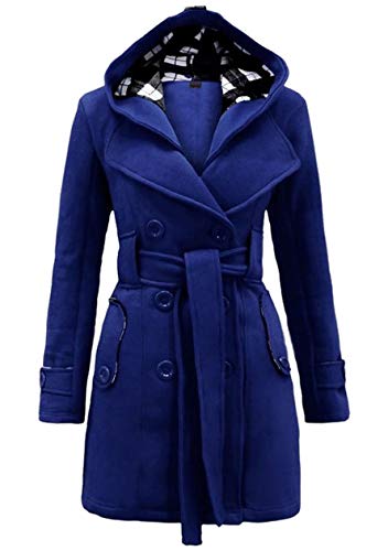 OMZIN Wintermantel Mittellanger Trenchcoat Langarm Damen Mantel Outdoor Königsblau L von OMZIN