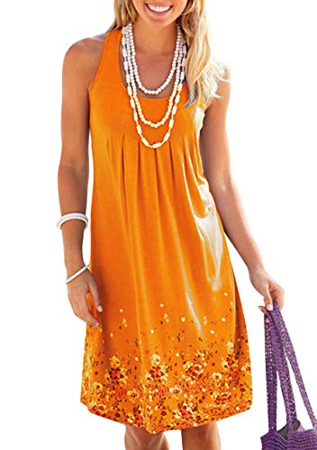 OMZIN Damen Tank Strandkleid Tunika Bedrucktes Freizeitkleid Tunika A-Linie Freizeitkleid Orange 3XL von OMZIN