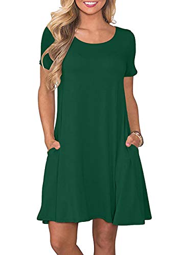 OMZIN Damen Partykleid Vintage Slim Fit Casual Kleider A-Linie Swing Sommerkleider Grün M von OMZIN