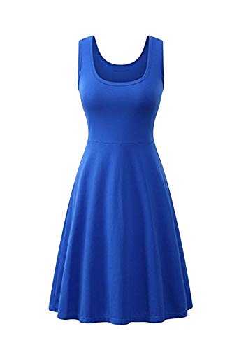 OMZIN Damen Partykleider Tunika Baumwolle Partykleider Kurz Vintage Freizeitkleid Blau M von OMZIN