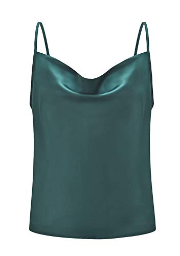 OMZIN Damen Polka Dot T-Shirt Satin Seide Tank Tops Ärmellos Sommer Cami Camisole Weste Weich Bequem Oberteil Große Größe,Dunkelgrün，S von OMZIN