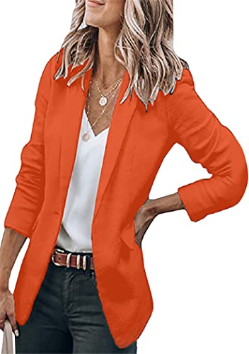 OMZIN Damen Revers Blazer Langarm Offene Front Arbeit Büro Jacke Mit Taschen Orange M von OMZIN
