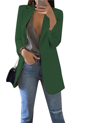 OMZIN Damen Revers Offene Front Blazer EIN Knopf Langarm Oberbekleidung Solide Einfache Freizeitjacke Mantel Dunkelgrün XXL von OMZIN