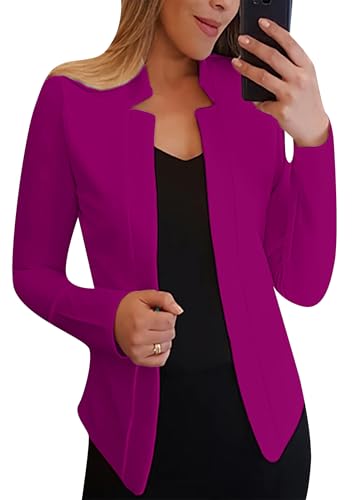 OMZIN Damen Reversausschnitt Business Open Front Jacke Cropped Blazer Solid Color Slim Fit Blazer Dark Rose S von OMZIN