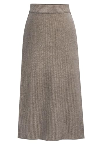 OMZIN Damen Rippenstrick Solid Color Bodycon Röcke Midi Tube Winter High Waist Rock Khaki XXL von OMZIN
